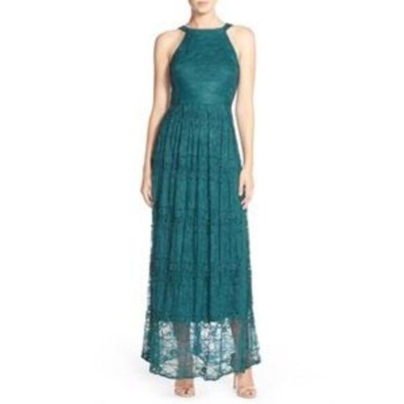 Eva Franco Jane Lace Fit and Flare Midi Dress in Teal - Picture 1 of 5
